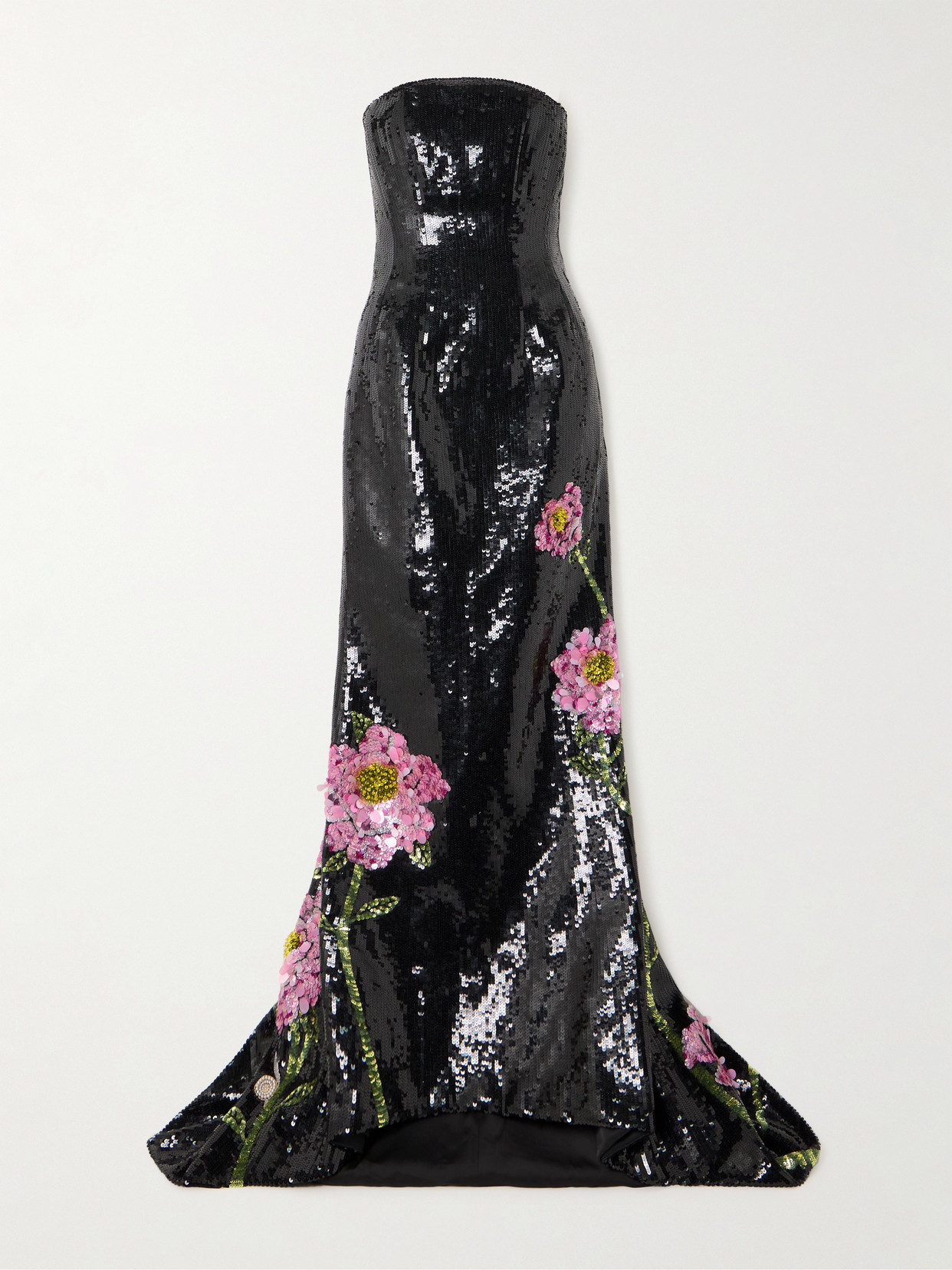 Clio Peppiatt Peony Strapless Embellished Sequined Tulle Gown In Black