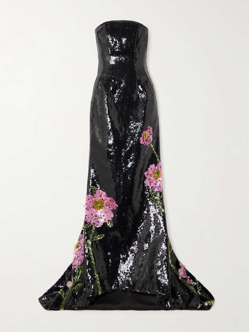 Clio Peppiatt Peony Strapless Embellished Sequined Tulle Gown