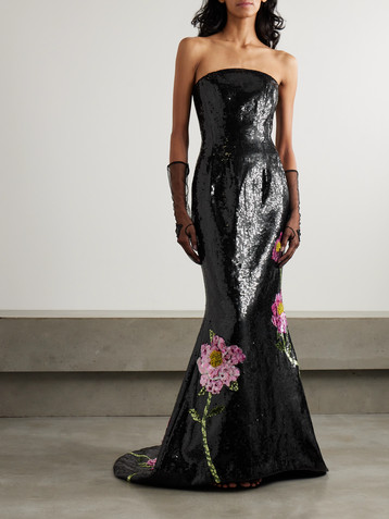 Clio Peppiatt Peony strapless embellished sequined tulle gown
