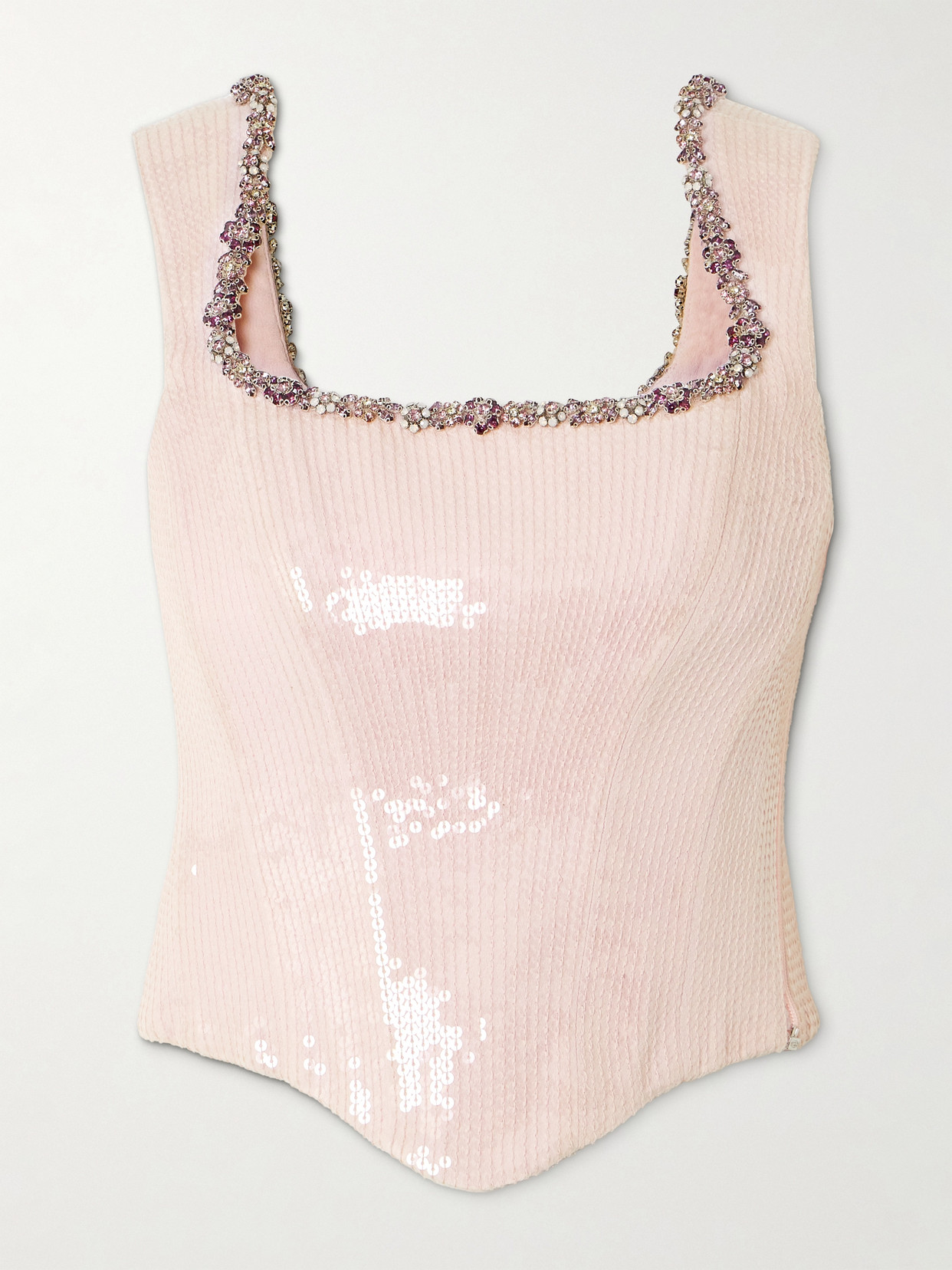 Clio Peppiatt Blossom Crystal-embellished Sequined Tulle Bustier Top In Pink