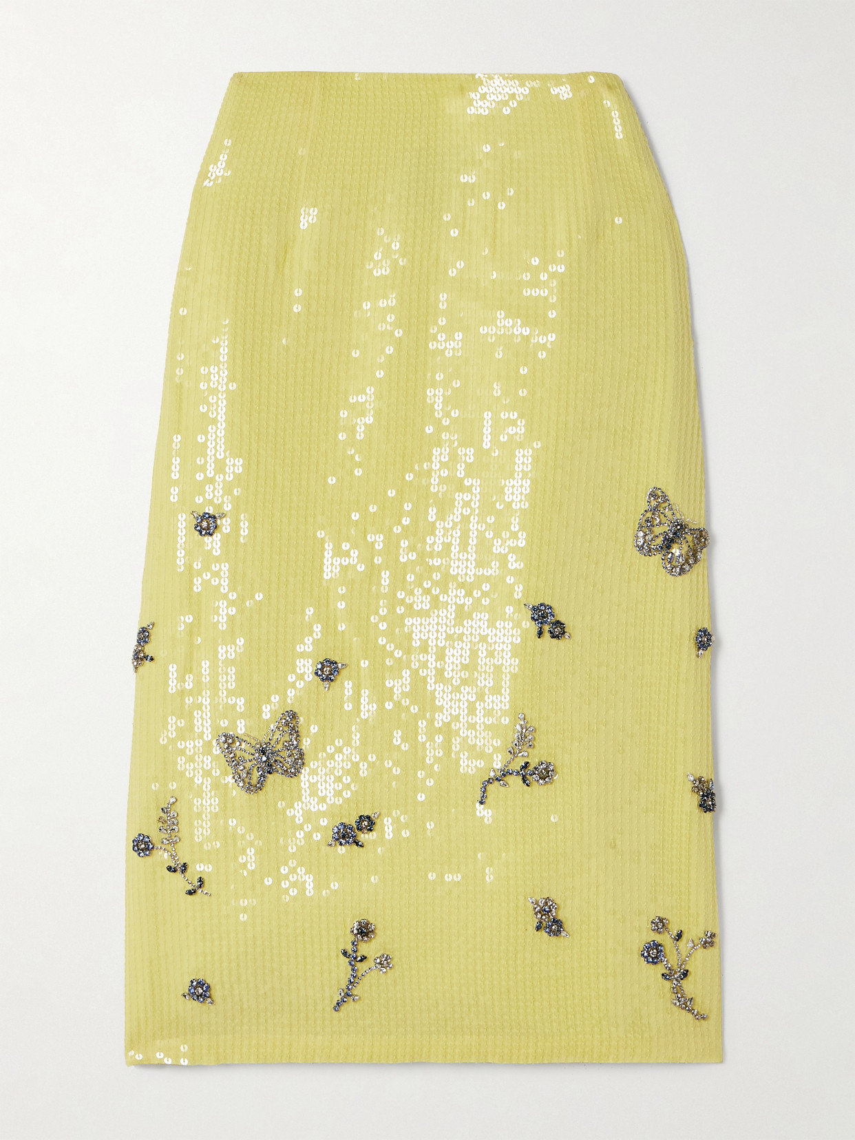 Clio Peppiatt Blossom Crystal-embellished Sequined Tulle Midi Skirt In Yellow
