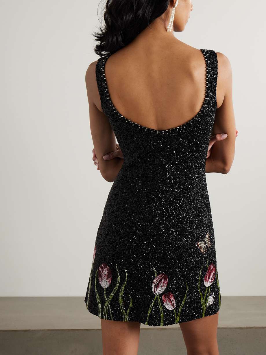 tulip bead-embellished stretch-tulle mini dress