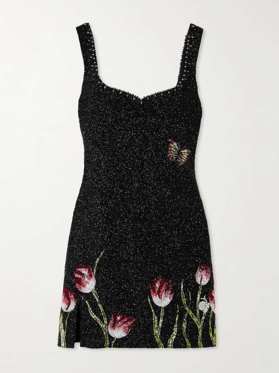 tulip bead-embellished stretch-tulle mini dress