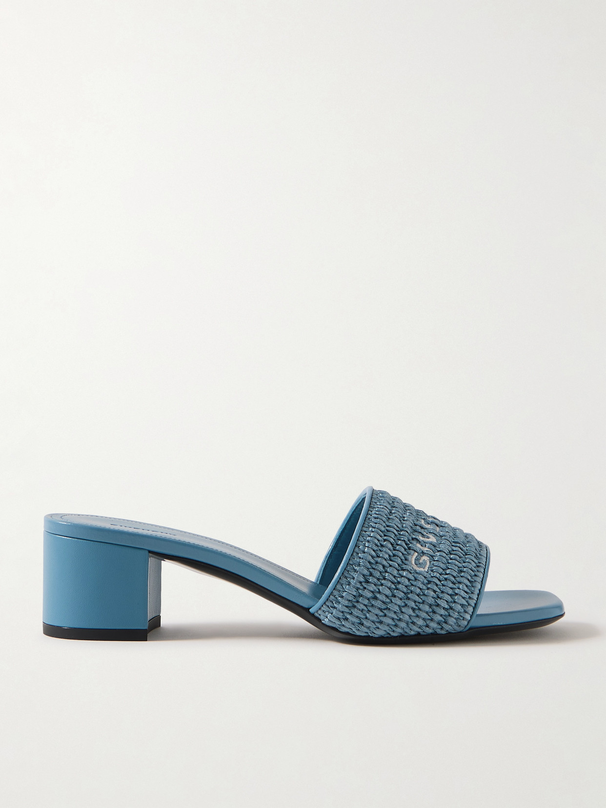Givenchy - 4g Leather-trimmed Embroidered Raffia Mules - Blue