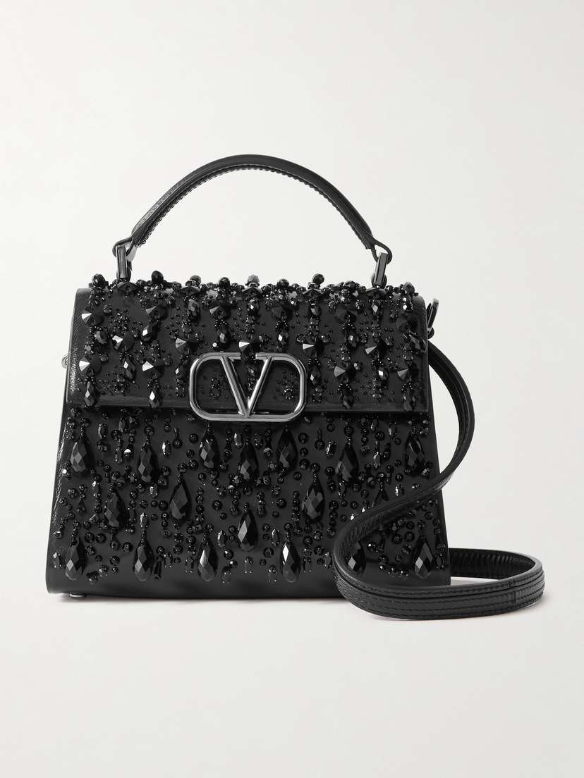 Valentino Garavani Vsling Crystal-embellished Textured-leather Shoulder Bag