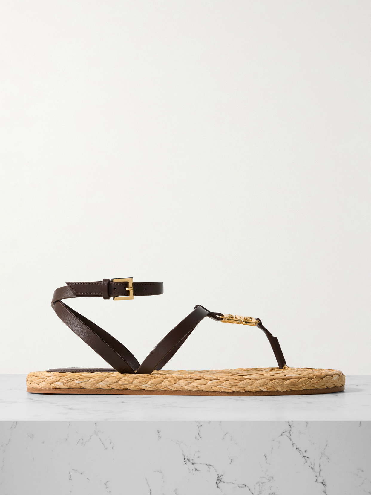 Givenchy 4g Liquid Embellished Raffia And Leather Sandals In Brown