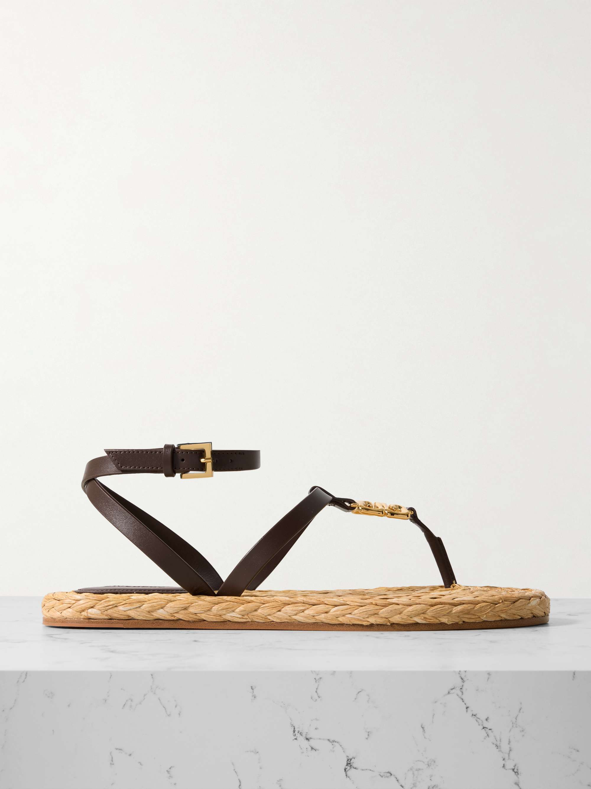 GIVENCHY 4G Liquid embellished raffia and leather sandals GIVENCHY 4G Liquid embellished raffia and leather sandals