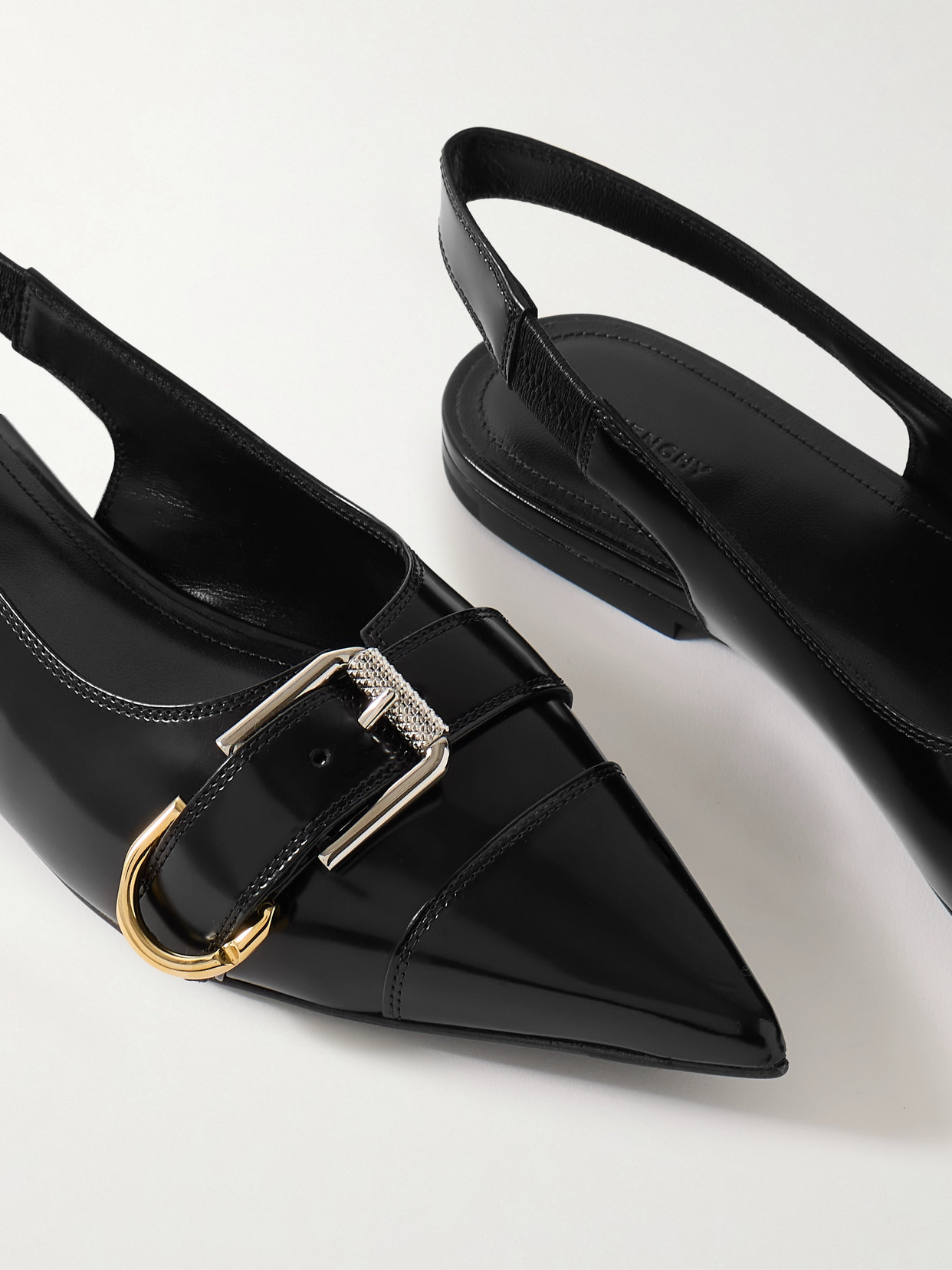 Givenchy Voyou Buckled Leather Slingback Point-toe Flats In Black