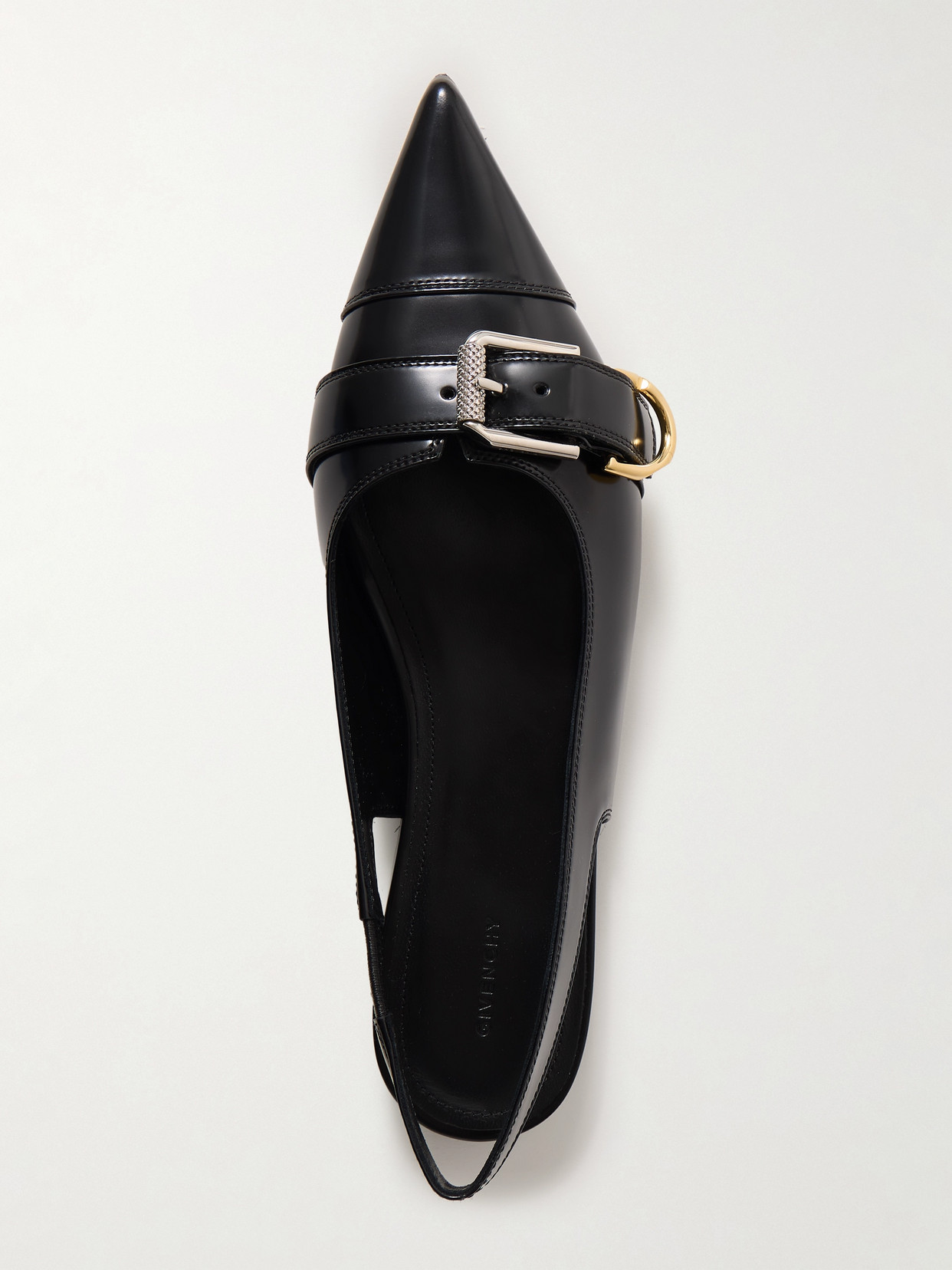 Givenchy Voyou Buckled Leather Slingback Point-toe Flats In Black