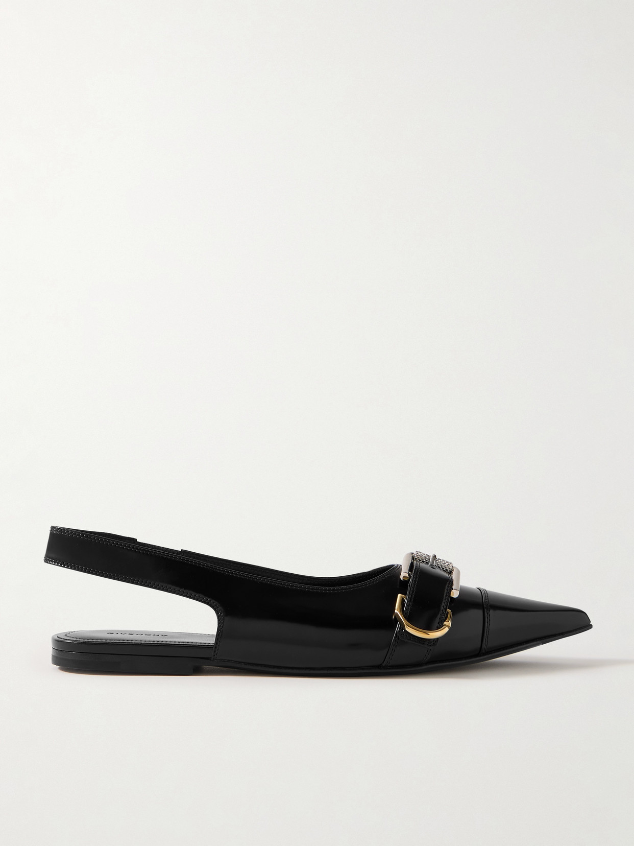 Givenchy Voyou Buckled Leather Slingback Point-toe Flats In Black