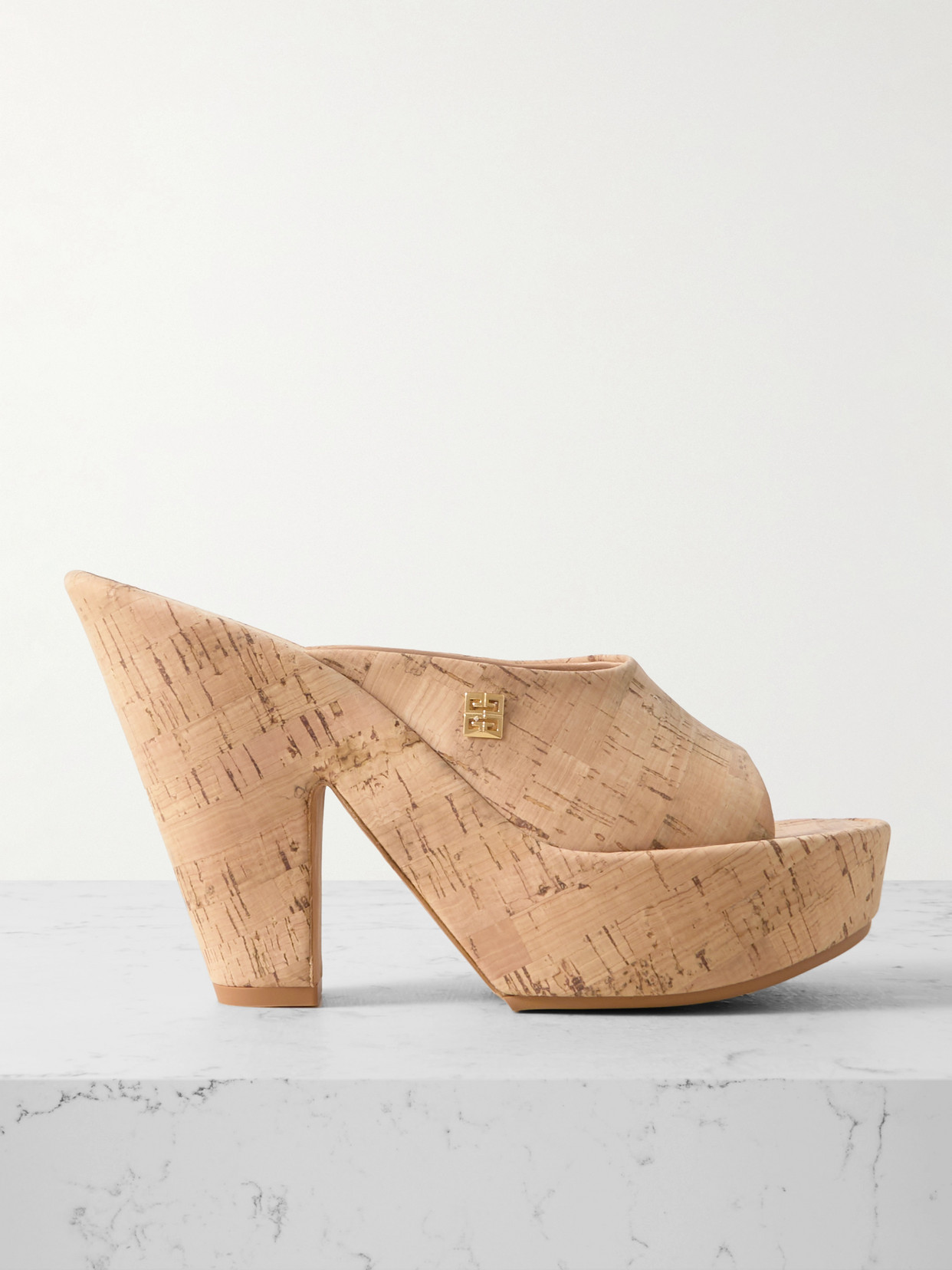 Givenchy Doll Embellished Faux Cork Platform Mules In Neutrals