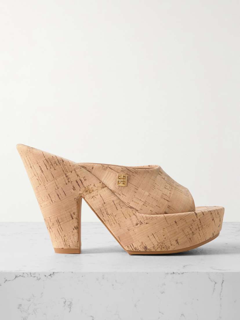 Givenchy Doll Embellished Faux Cork Platform Mules