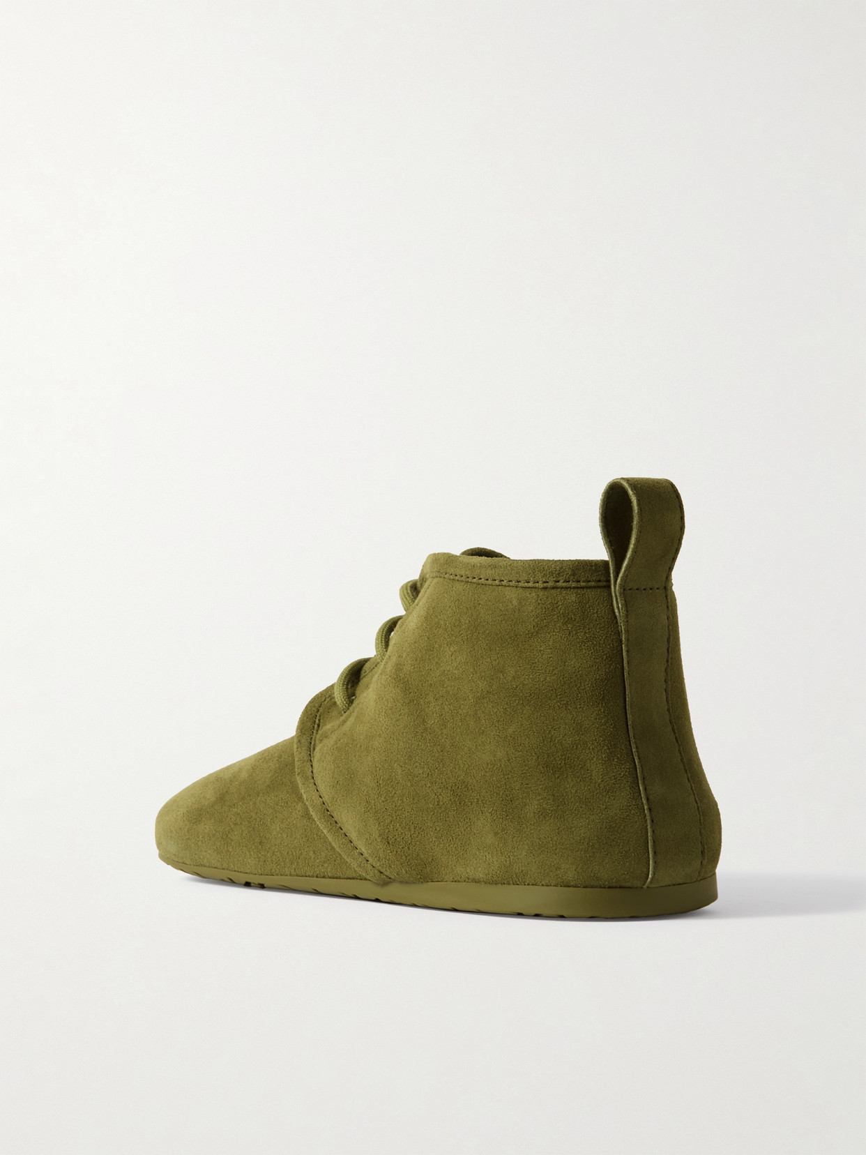Loewe Lago Shearling-lined Suede Ankle Boots In Green