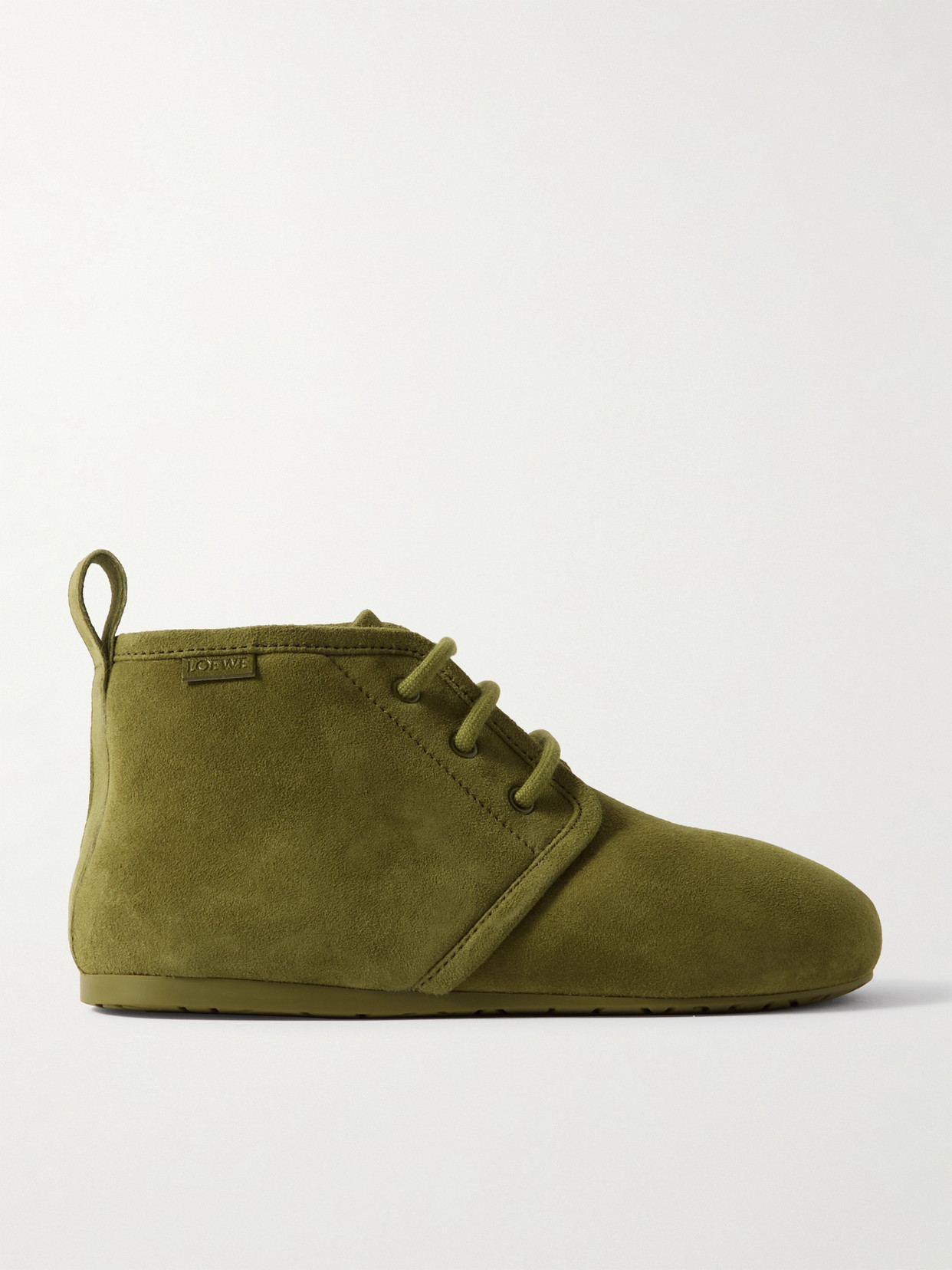 Loewe Lago Shearling-lined Suede Ankle Boots In Green