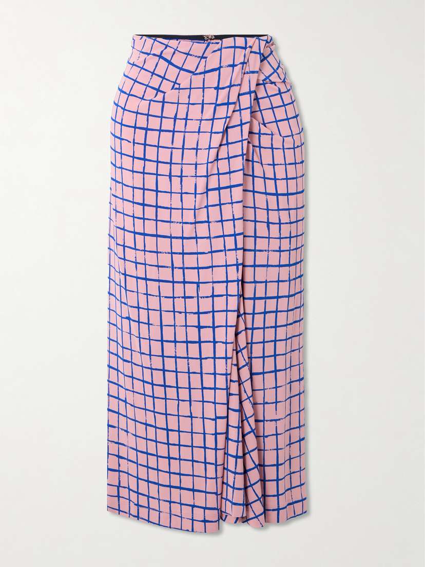 Dries Van Noten Checked Stretch-jersey Wrap-effect Midi Skirt