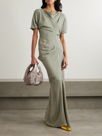 Dries Van Noten Gathered checked jersey maxi dress