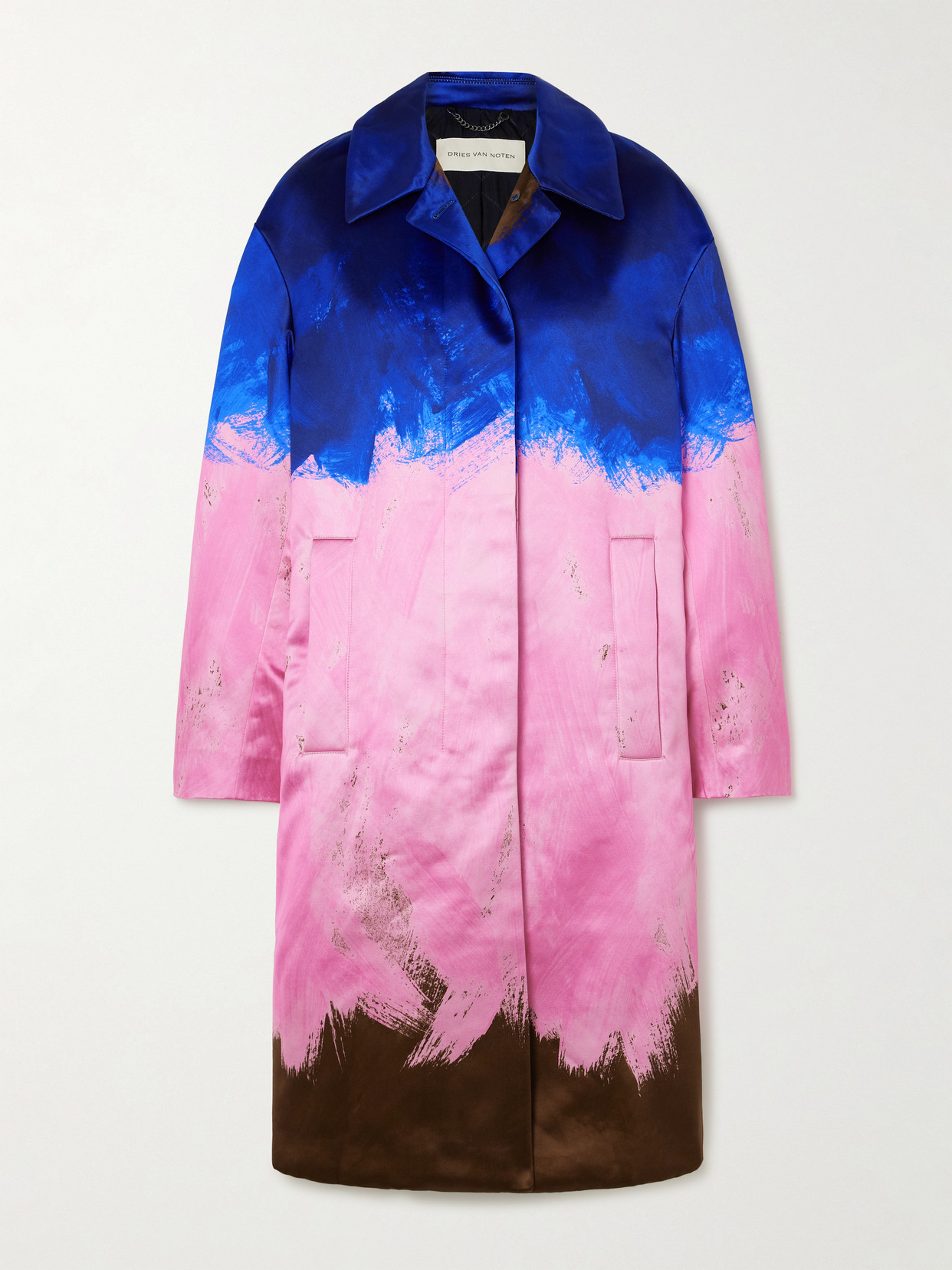 Dries Van Noten Ranks Brushstroke-print Oversized Silk Coat In Pink