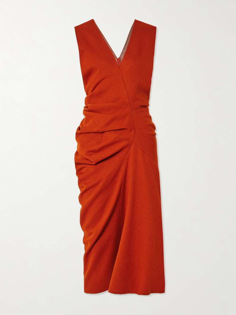 Dries Van Noten Gathered Wool-twill Midi Dress