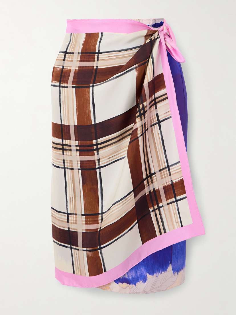 Dries Van Noten Reversible Paneled Printed Silk Midi Wrap Skirt