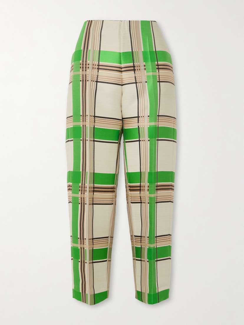 Dries Van Noten Checked Satin-jacquard Tapered Pants