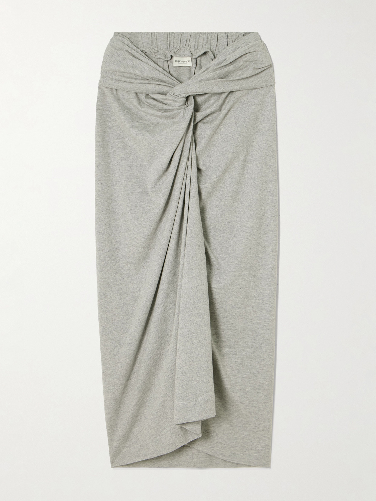 Dries Van Noten Twisted Cotton-jersey Midi Skirt In Gray