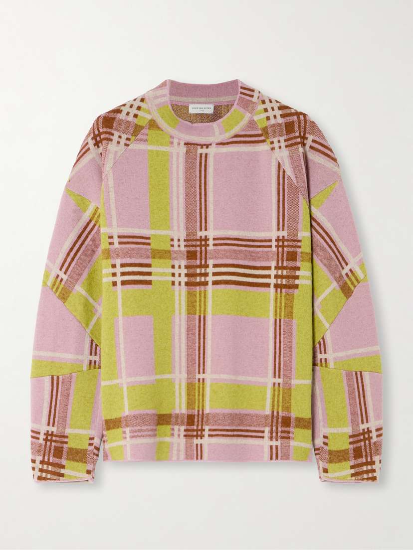Dries Van Noten Checked Merino Wool-blend Jacquard Sweater
