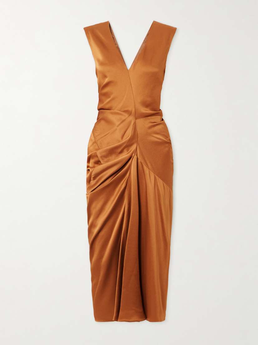 Dries Van Noten Gathered Satin Midi Dress