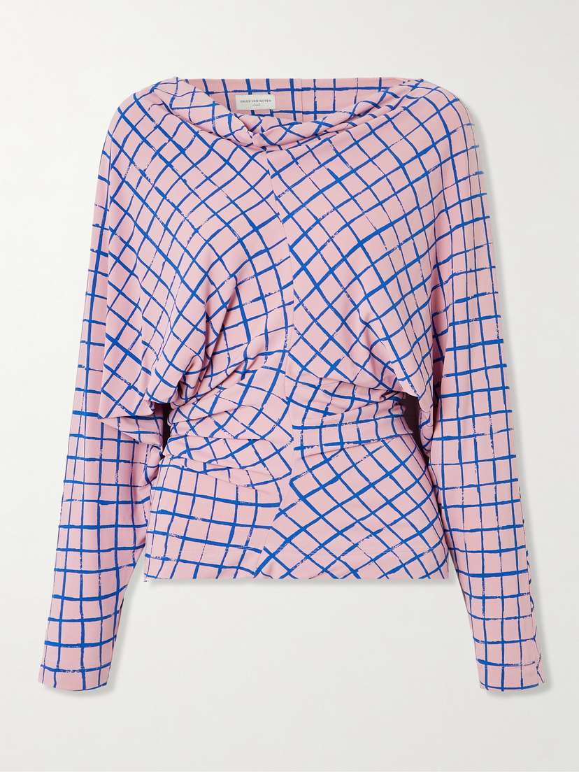 Dries Van Noten Checked Gathered Stretch-jersey Blouse