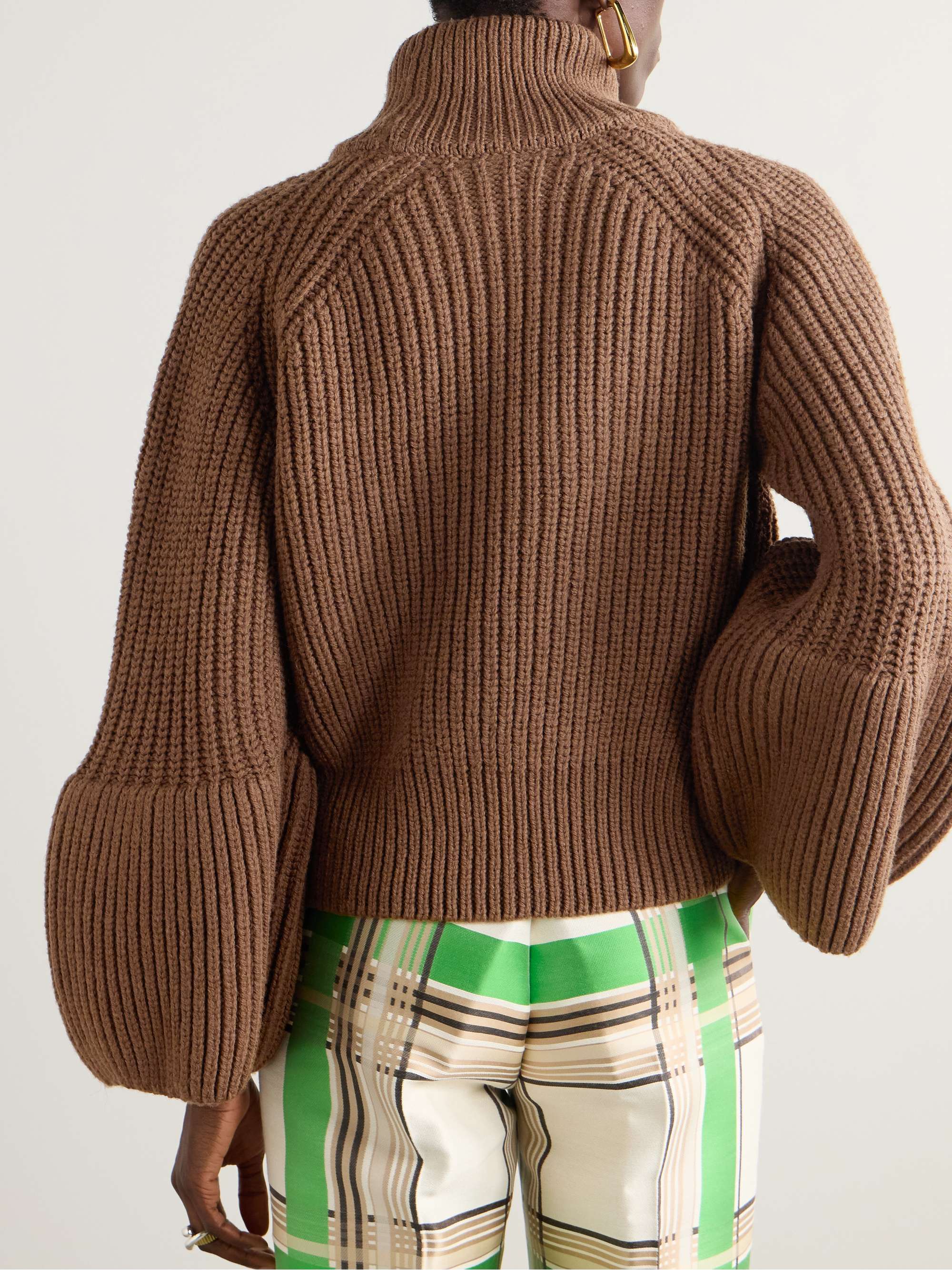 DRIES VAN NOTEN Asymmetric ribbed wool turtleneck cardigan