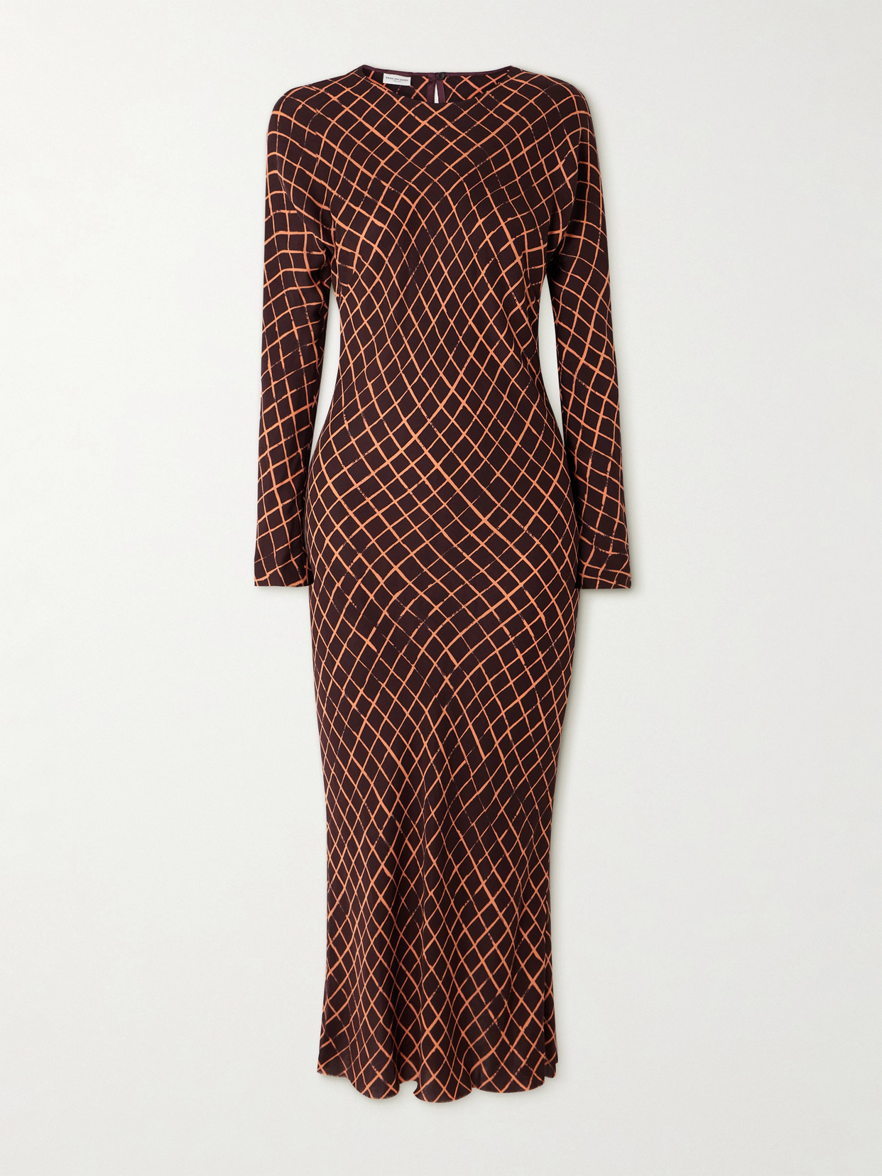 Dries Van Noten - Printed Crepe De Chine Midi Dress - Brown