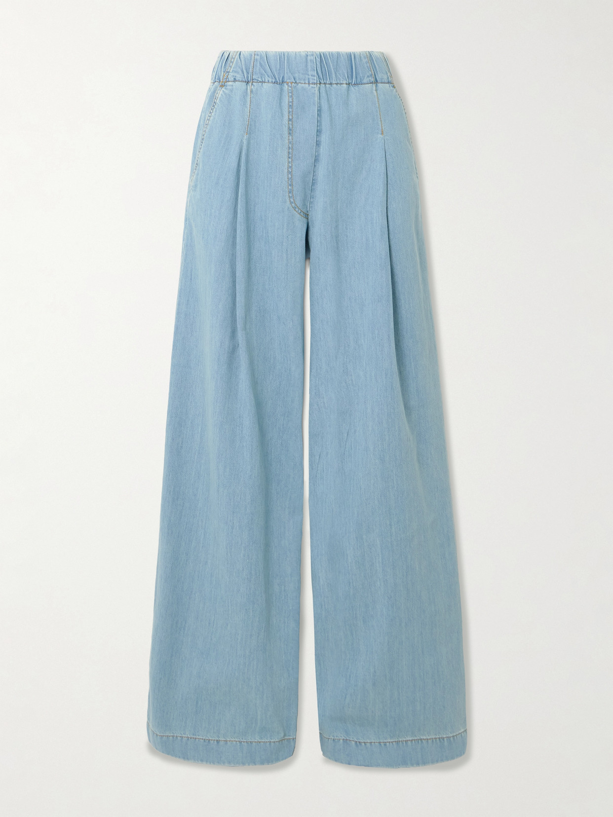 Dries Van Noten Pila Wide Leg Chambray Pants In Blue