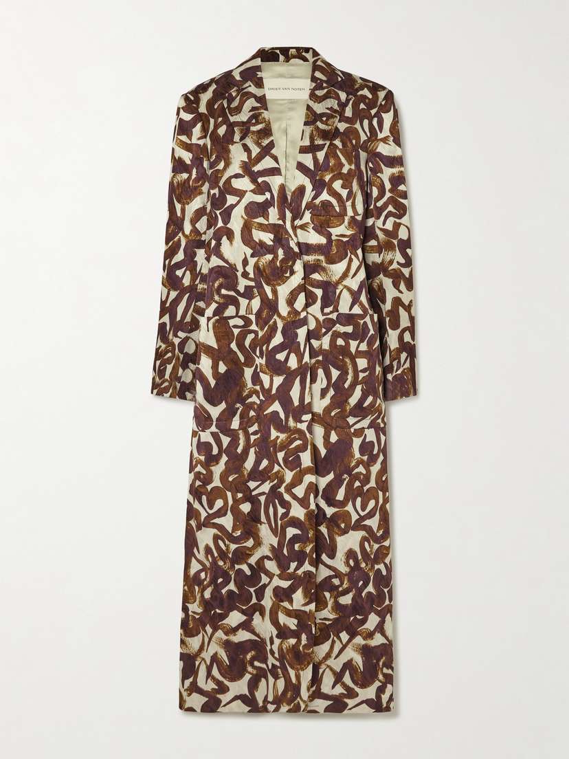 Dries Van Noten Printed Satin-jacquard Coat