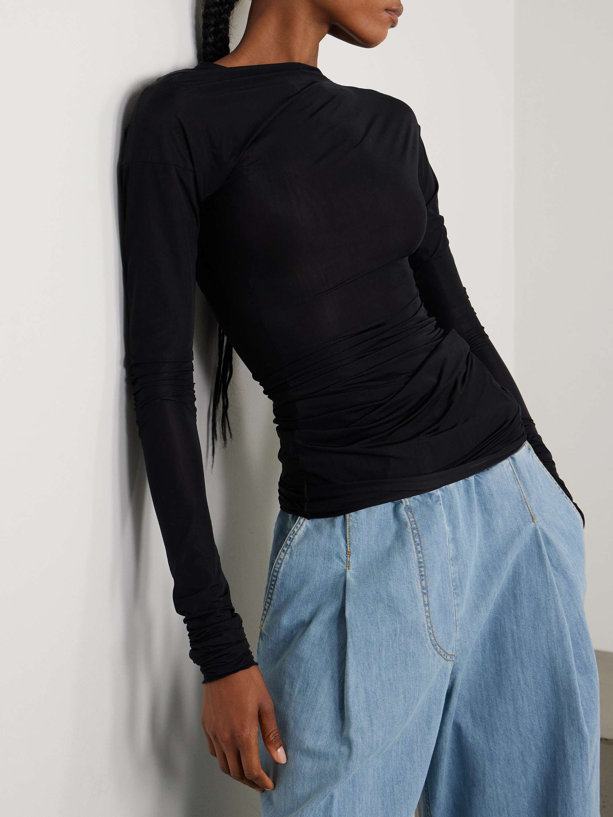 DRIES VAN NOTEN Draped stretch-mesh top | NET-A-PORTER