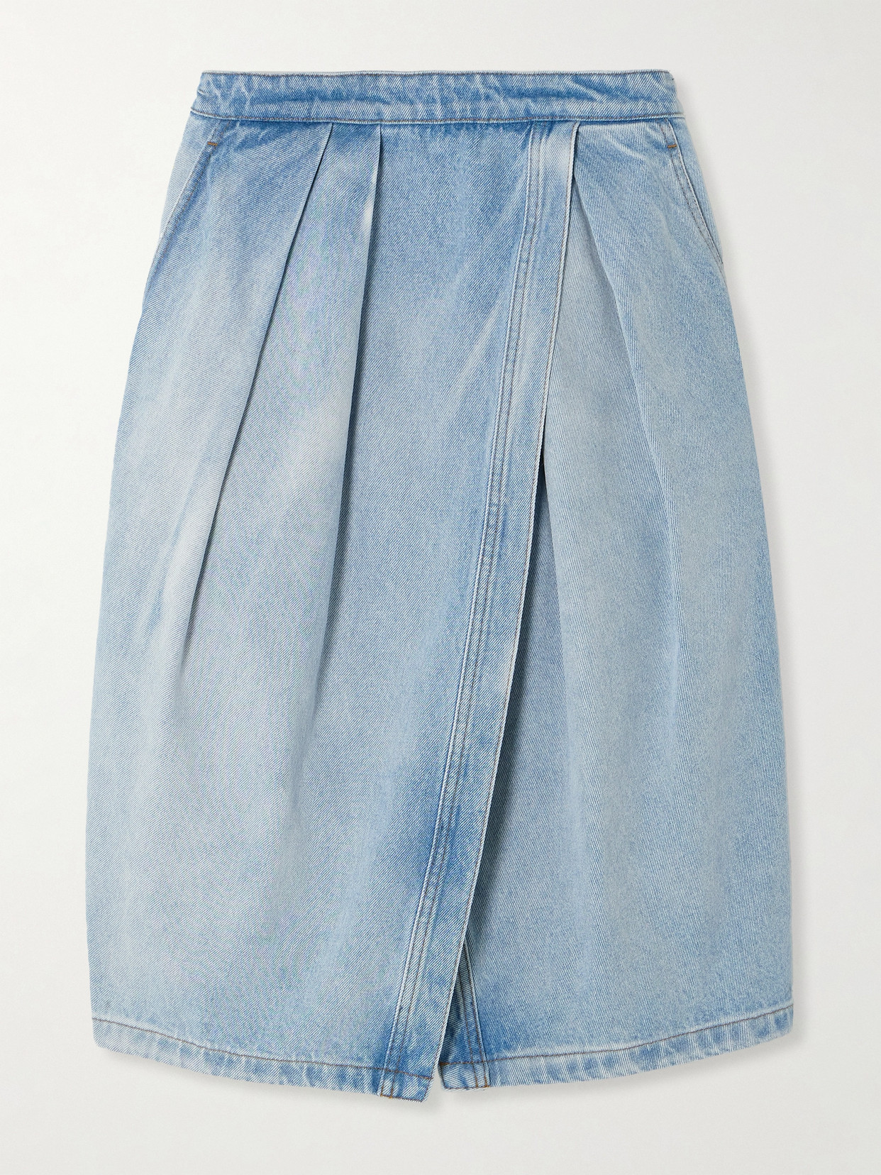 Shop Dries Van Noten Pleated Denim Midi Skirt In Blue