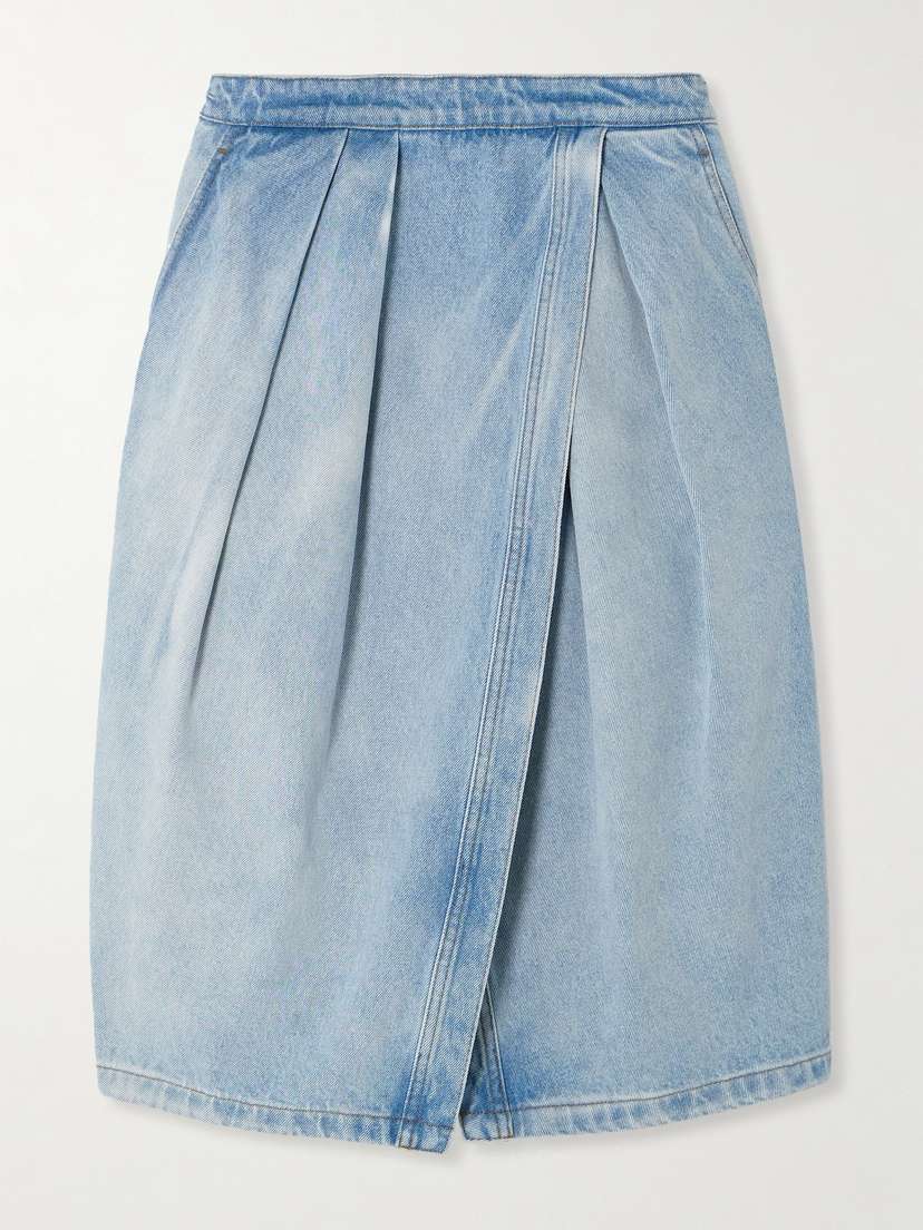 Dries Van Noten Pleated Denim Midi Skirt