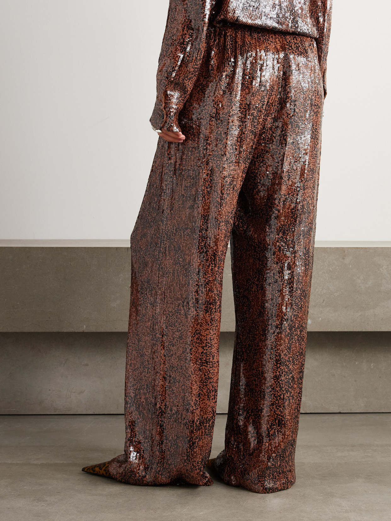 Dries Van Noten Embellished Wide-leg Trousers In Brown