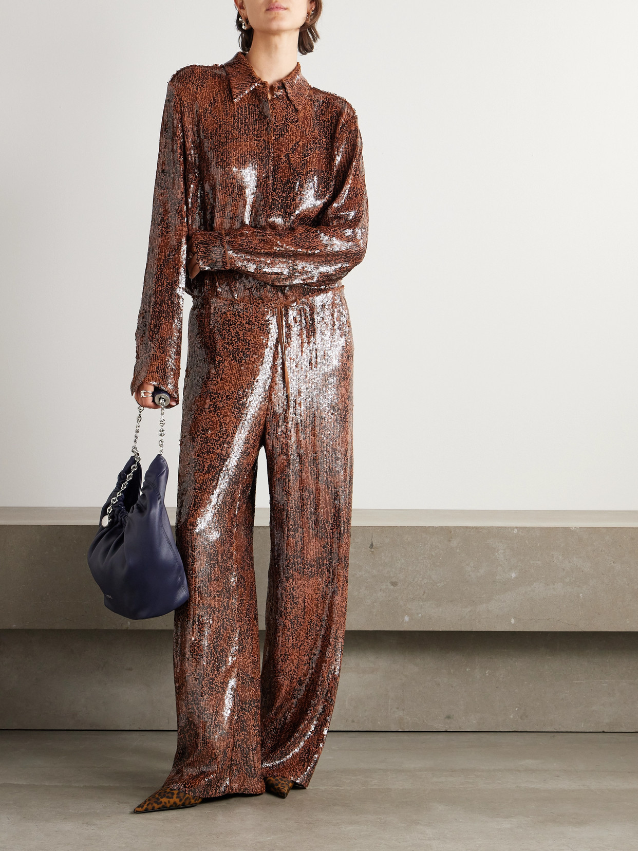 Dries Van Noten Embellished Wide-leg Trousers In Brown