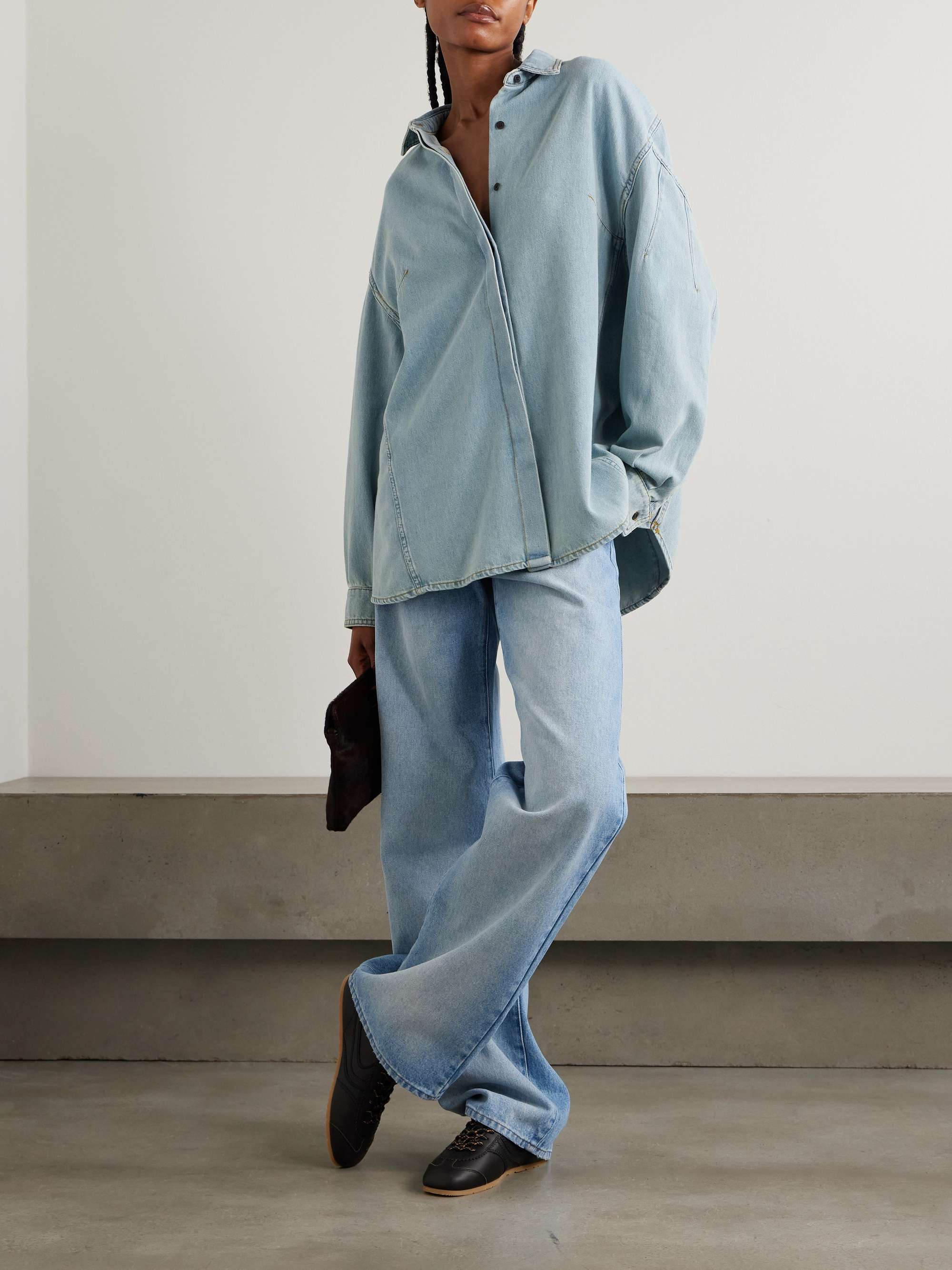 DRIES VAN NOTEN やわらかく スタッズリストストライプシャツ BLU/48