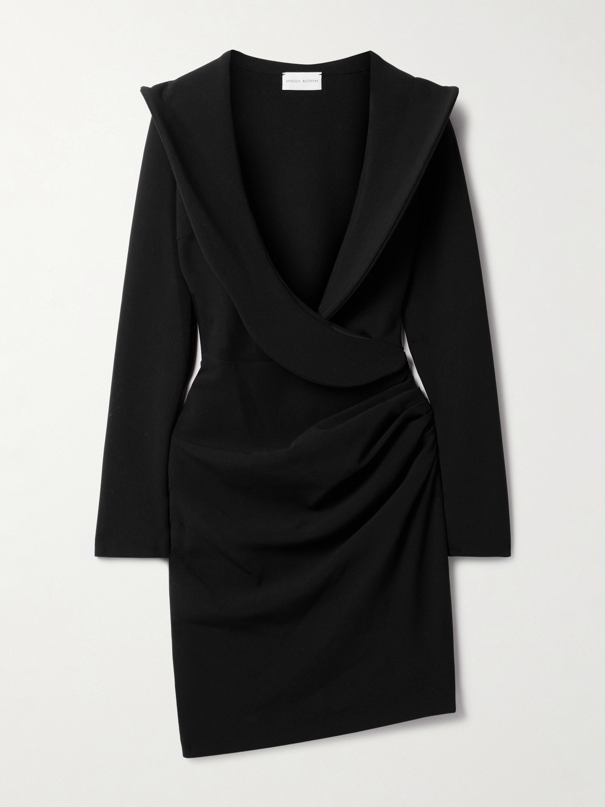 Magda Butrym Wrap-effect Draped Wool-blend Crepe Mini Dress In Black