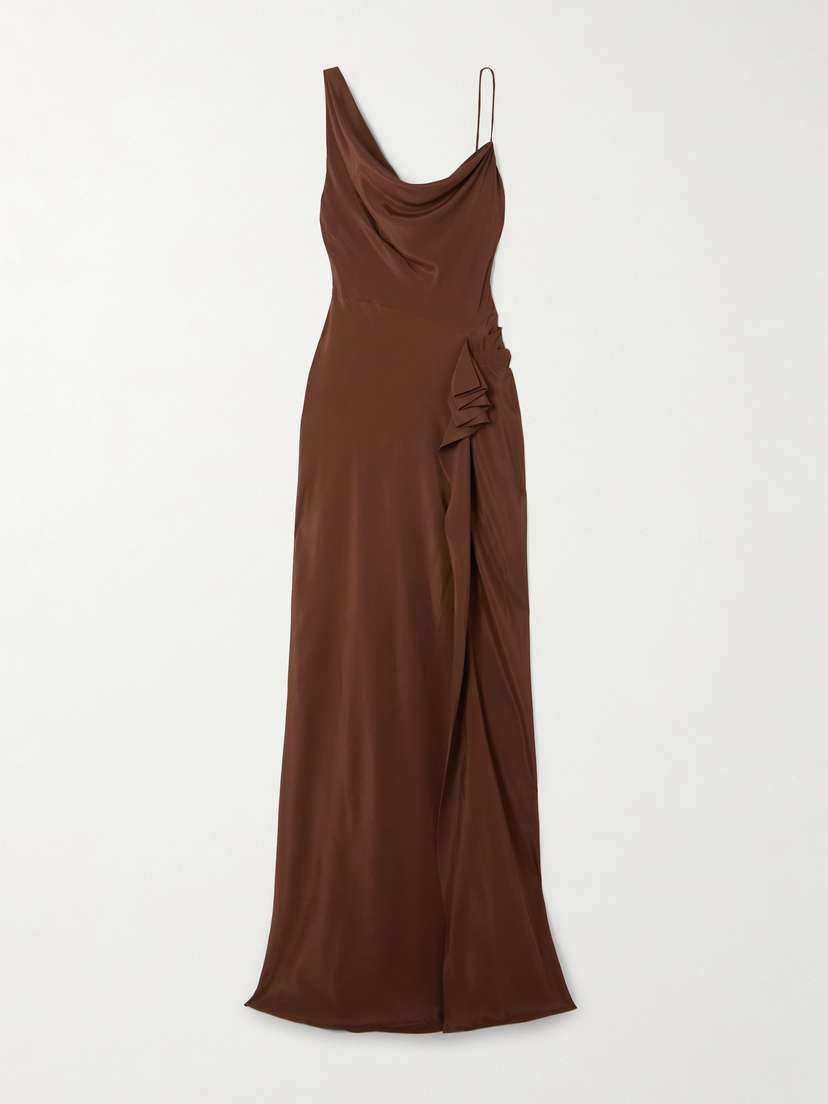Dries Van Noten Asymmetric Draped Gathered Satin Gown