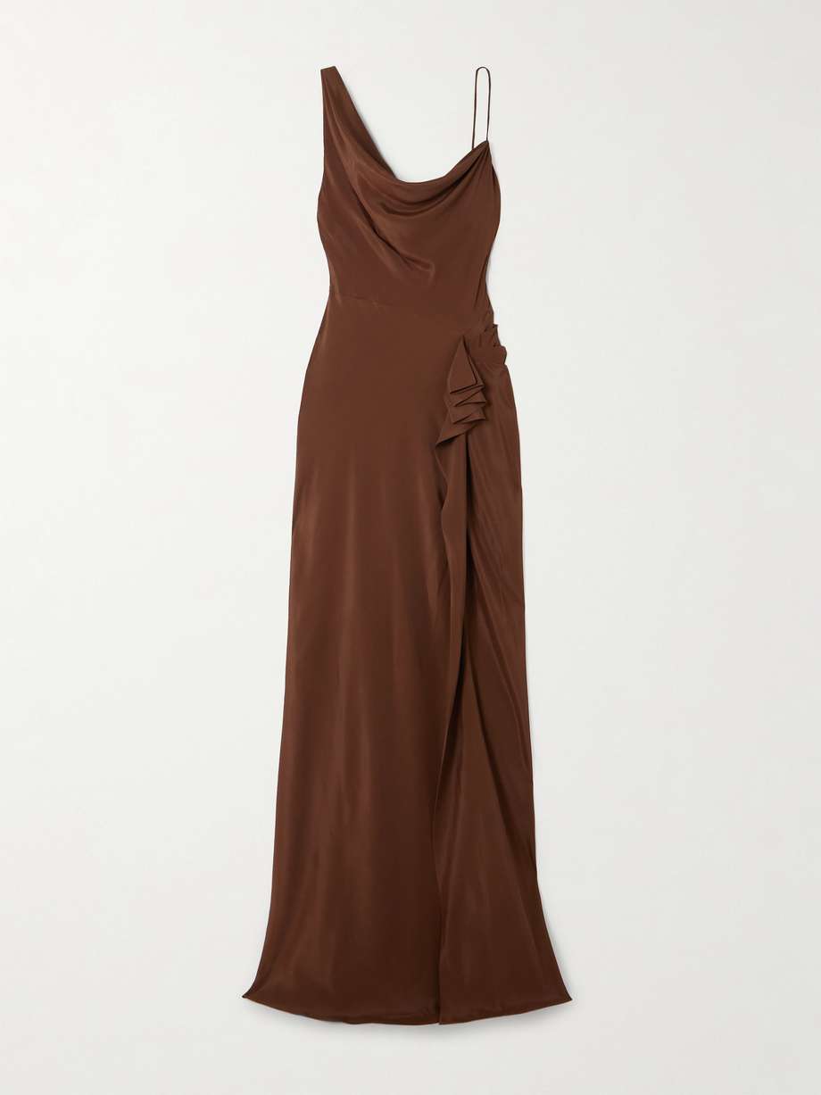 asymmetric draped gathered satin gown