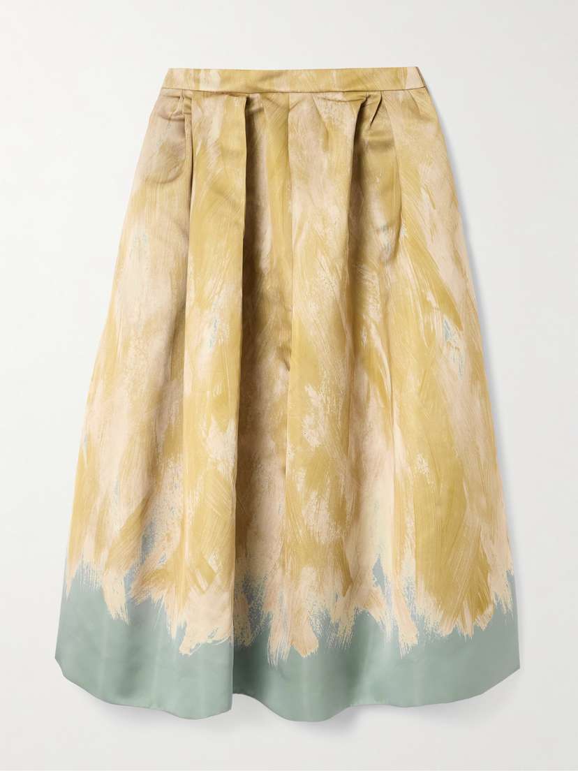 Dries Van Noten Pleated Printed Matte-satin Midi Skirt