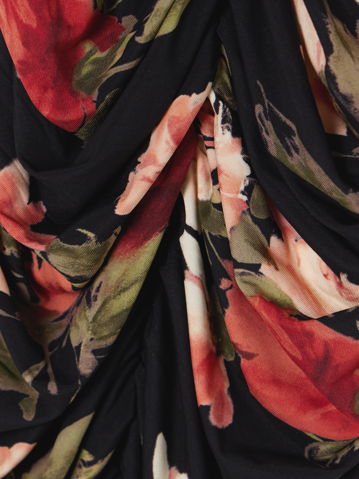 Magda Butrym Ruched Layered Floral-print Jersey Maxi Dress In Black