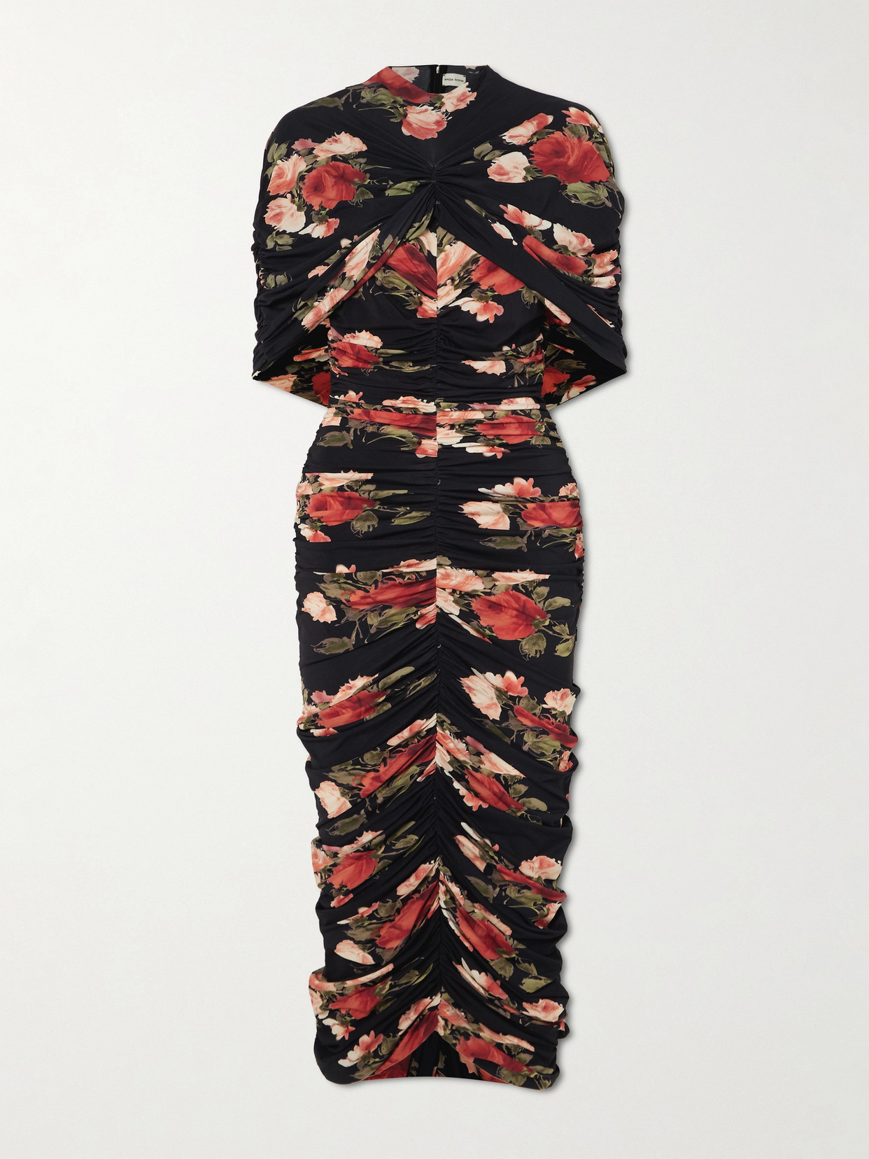 Magda Butrym - Ruched Layered Floral-print Jersey Maxi Dress - Black
