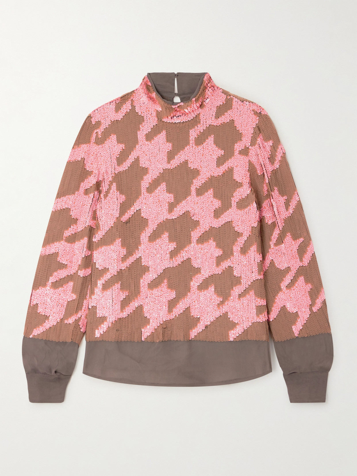 Dries Van Noten - Sequined Houndstooth Chiffon Blouse - Brown