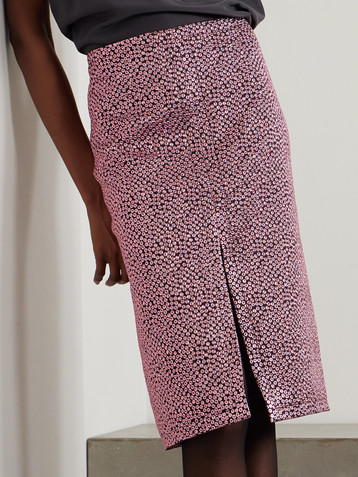 Dries Van Noten Metallic jacquard-crepon midi skirt