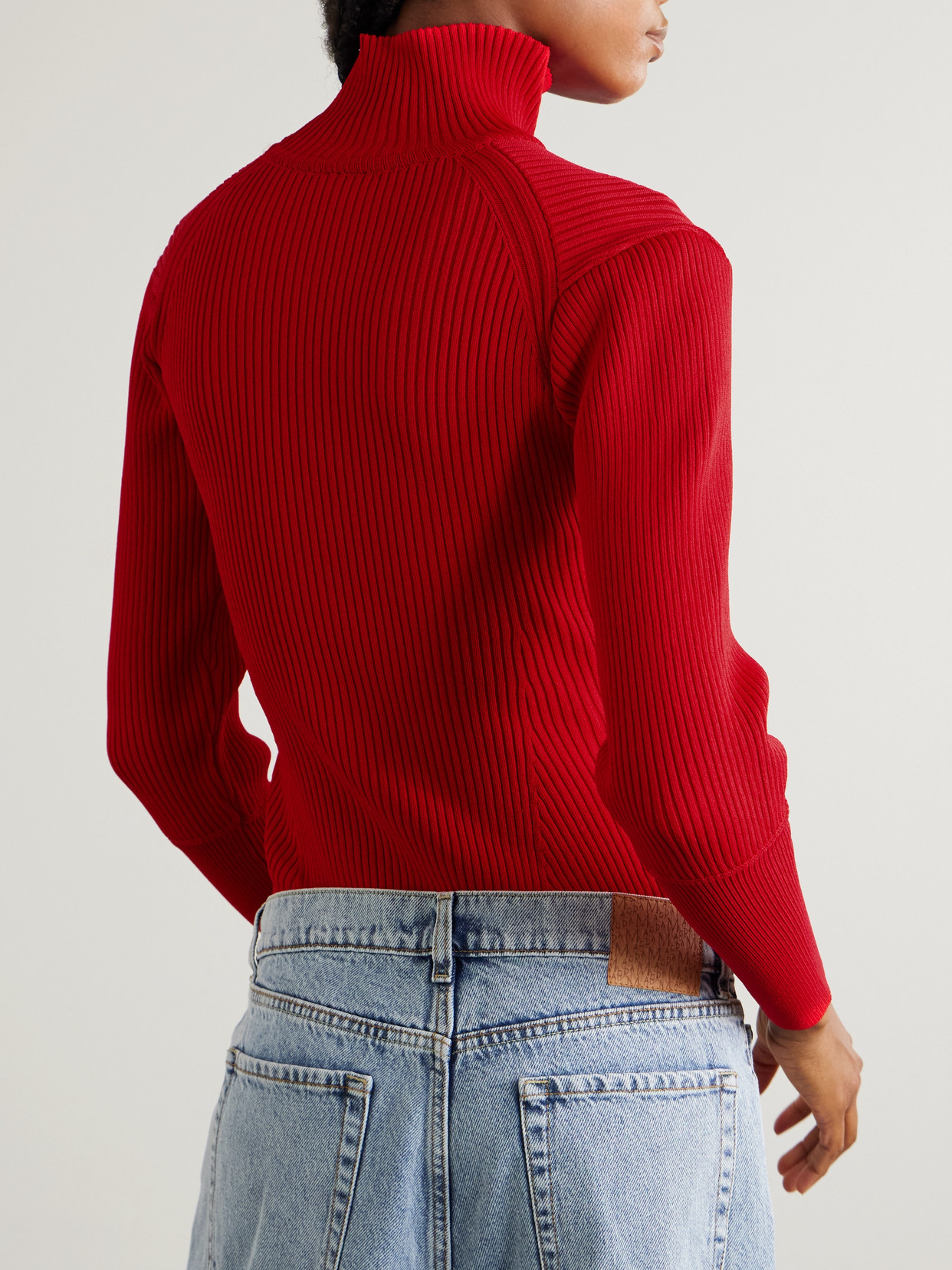 Magda Butrym Ribbed-knit Turtleneck Bodysuit In Red