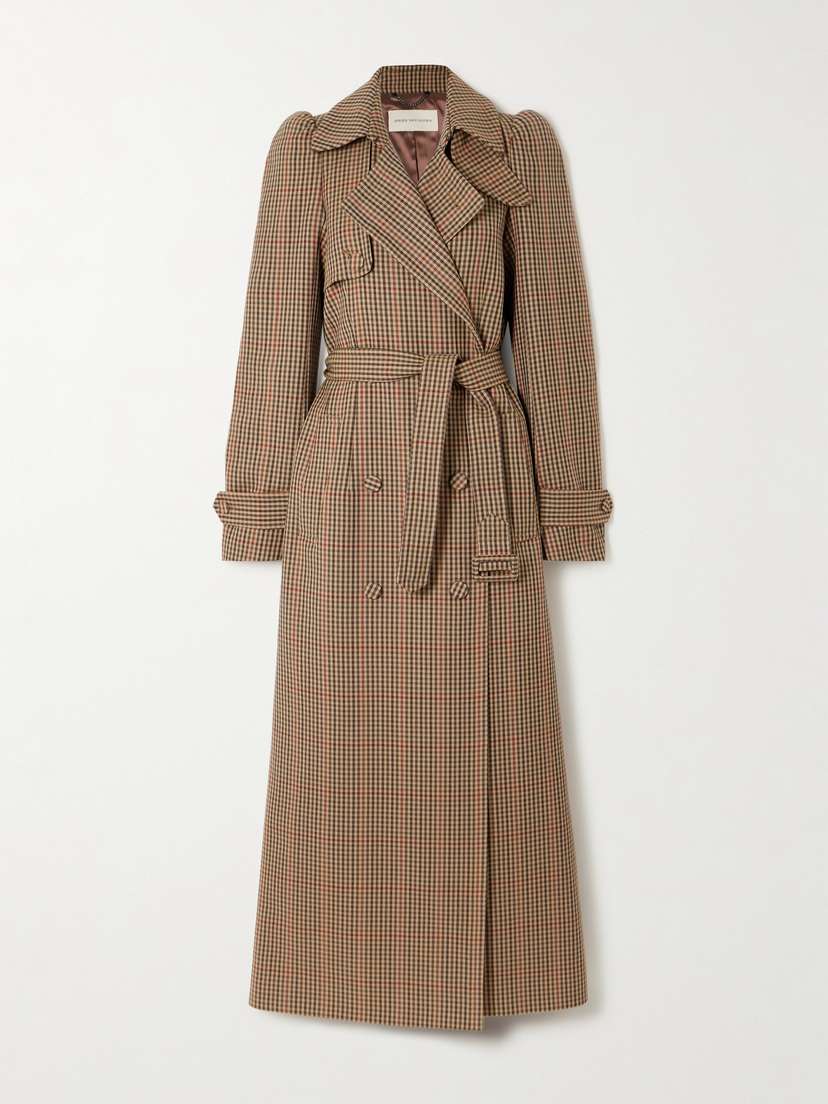 Dries Van Noten Belted Double-breasted Checked Wool Trench Coat