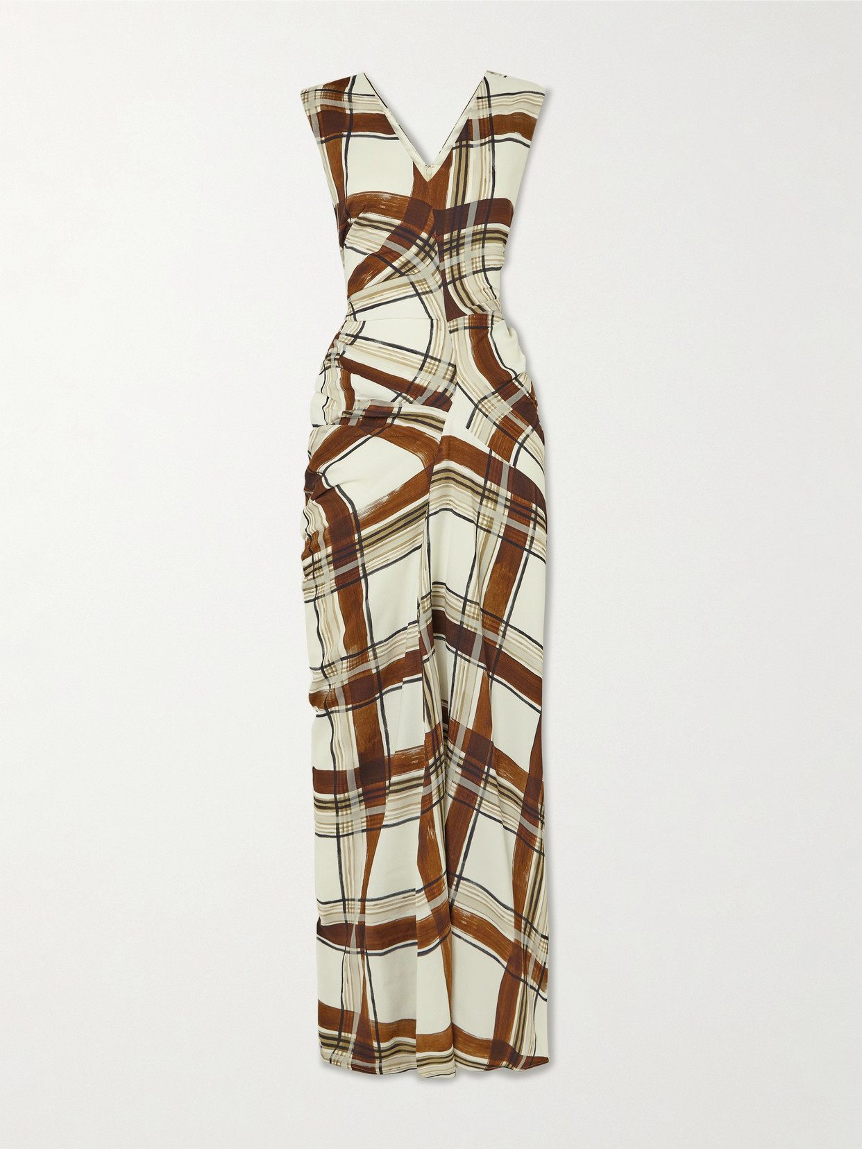 Dries Van Noten - Gathered Checked Crepe Maxi Dress - Brown