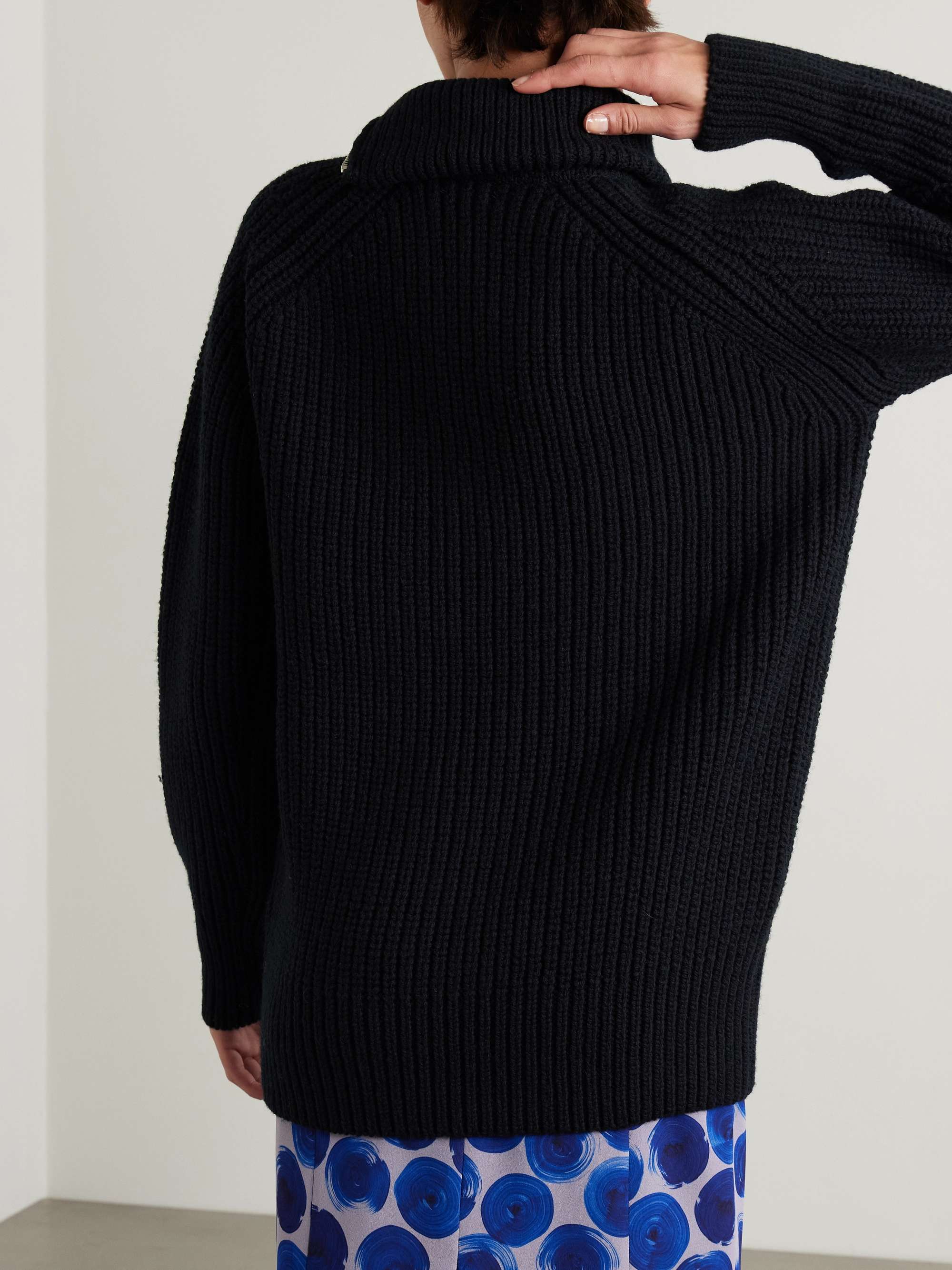 DRIES VAN NOTEN Asymmetric ribbed wool turtleneck cardigan DRIES VAN NOTEN Asymmetric ribbed wool turtleneck cardigan